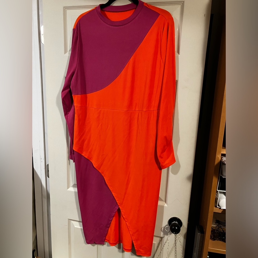 Hot pink and orange colour block dress